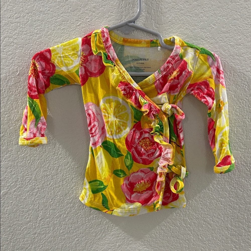 Posh Peanut Bamboo Bright Yellow Wrap Long Sleeve Top with Ties